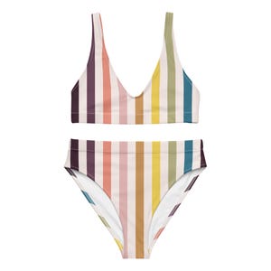 Gestreifter Bikini mit hoher Taille / Zweiteiliger Badeanzug mit modernen Streifen / Passende Familienbadeanzüge