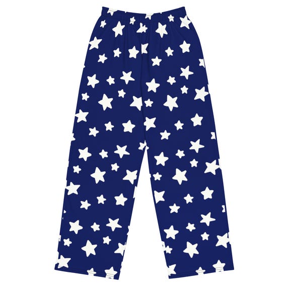 Dark Blue and White Stars Casual Pants / Unisex Wide Leg Pants