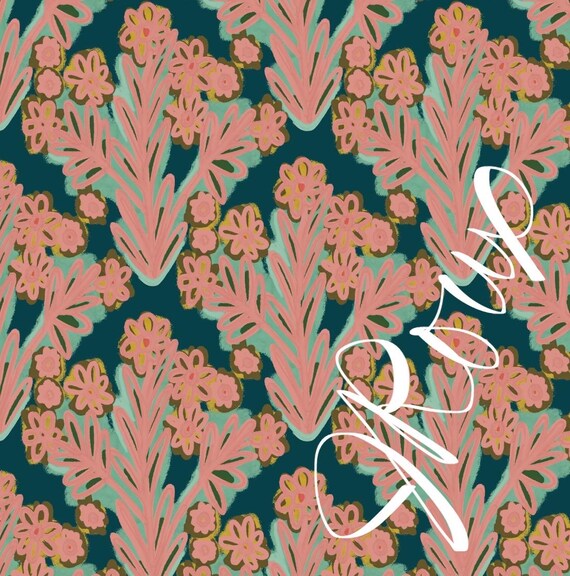 Peachy Pink and Emerald Green Abstract Floral Duvet Cover