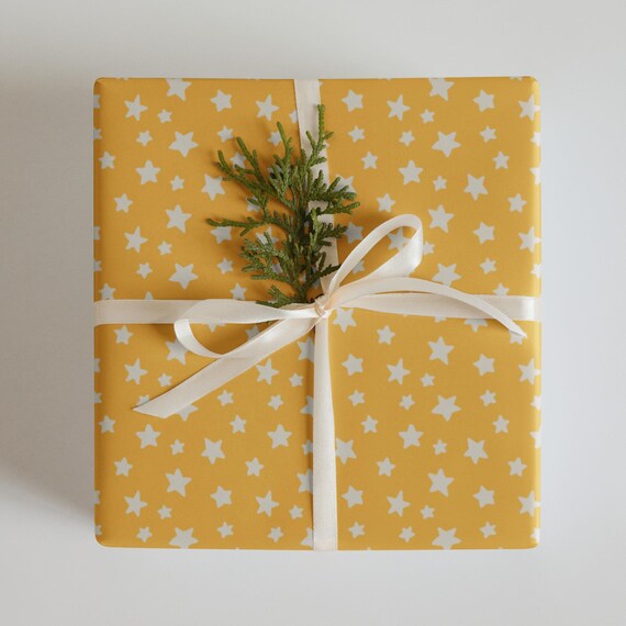 Yellow Star Wrapping Paper / Holiday Gift Wrap