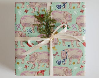 Hippopotamus Christmas Wrapping Paper Sheets