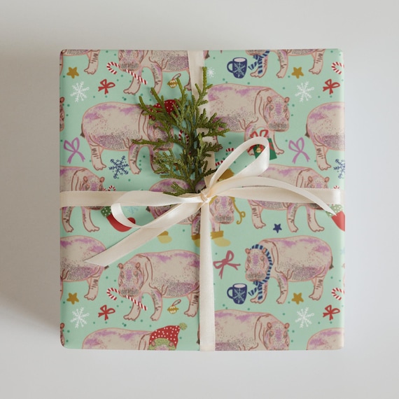 Hippopotamus Christmas Wrapping Paper Sheets