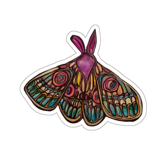 Hand Drawn Moth Sticker: Purple Vinyl Decal