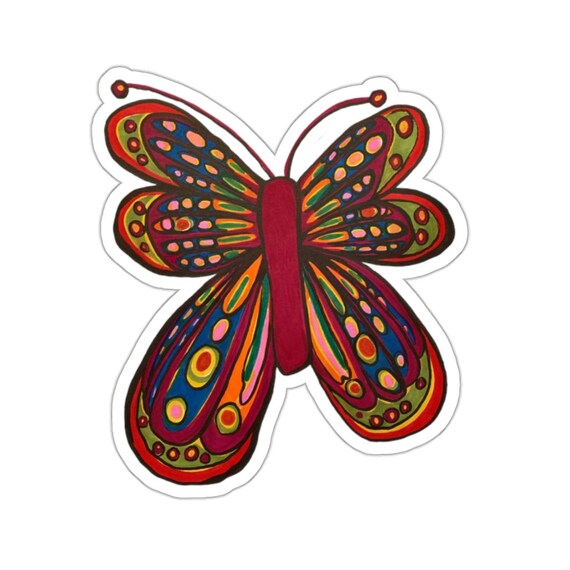 Red Hand-Drawn Butterfly Sticker: Colorful Vinyl Decal