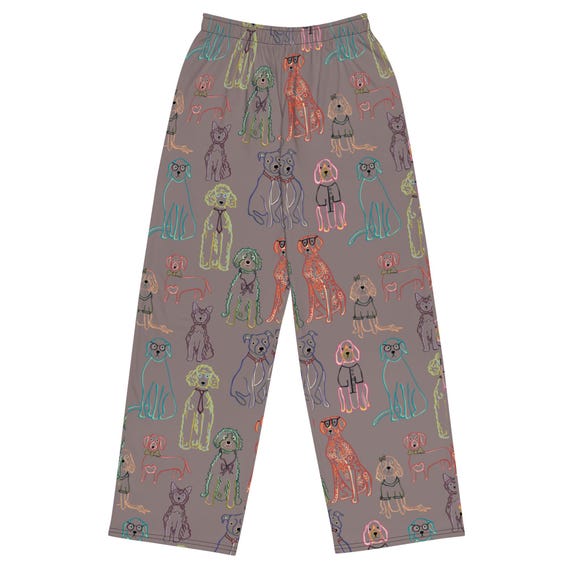 Dog Pajama Pants: Hand-Drawn Midnight Dog Doodles Print Lounge Wear