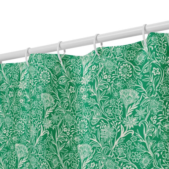 Earthy Botanical Shower Curtain – Green and Cream Floral Bathroom Accent