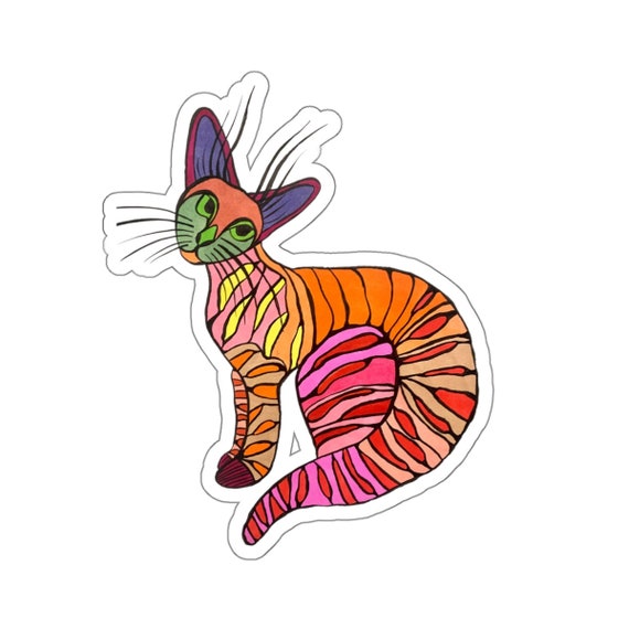 Whimsical Cat Sticker - Bursting with Color and Playfulness!
