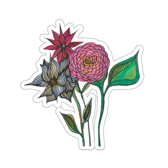 Hand-Drawn Flowers Sticker: Waterproof Vinyl Decal