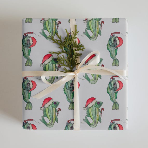 Christmas Fish Wrapping paper sheets / 3 Gift Wrap Sheets / Xmas Fisherman