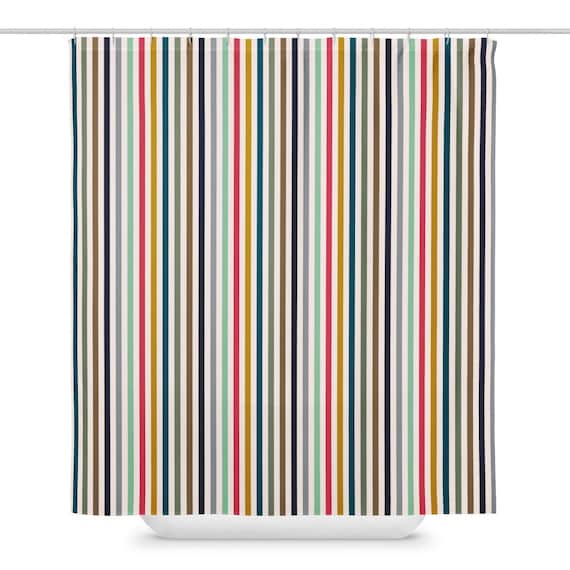Striped Shower Curtain, Colorful Bathroom Decor, Rainbow Stripe Bath Curtain, Modern Bath