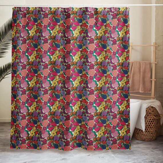 Bohemian Floral Shower Curtain – Vibrant Botanical Print Bathroom Decor