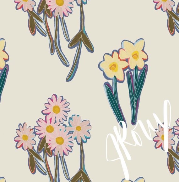 Floral Duvet Cover / Spring Blooms In Pink Yellow And Ivory