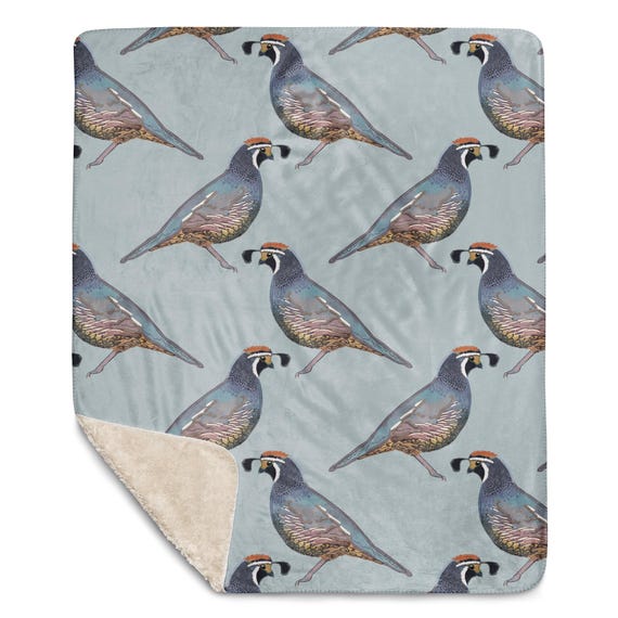 Quail Bird Blanket, Hand-Drawn Art, Sherpa Fleece
