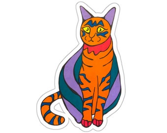 Sticker chat orange, illustration amusante, vinyle résistant à l'eau