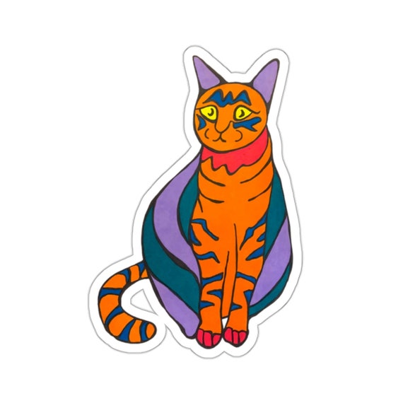 Orange Cat Sticker, Fun Illustration, Water Resistant Vinyl