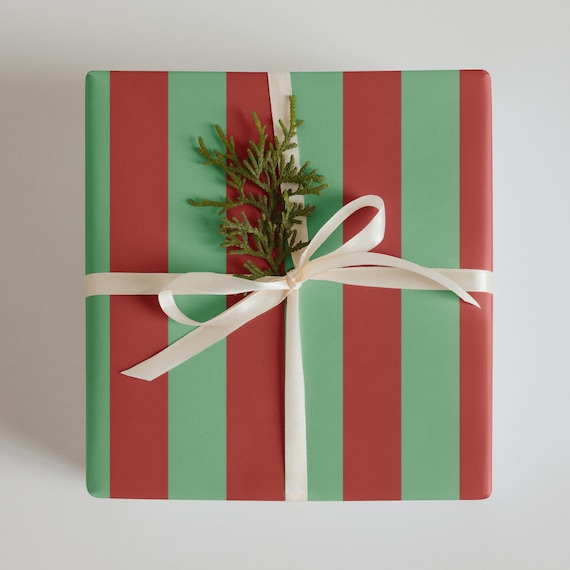 Red and Green Christmas Striped Wrapping paper sheets