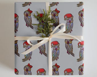 Papel de regalo navideño con búhos, diseño de bosque, juego de 3 hojas
