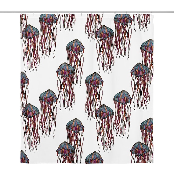 Jellyfish Shower Curtain / Hand drawn pink purple blue
