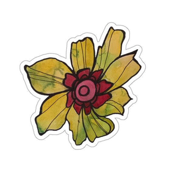 Watercolor Flower Sticker: Yellow & Red Floral Illustration
