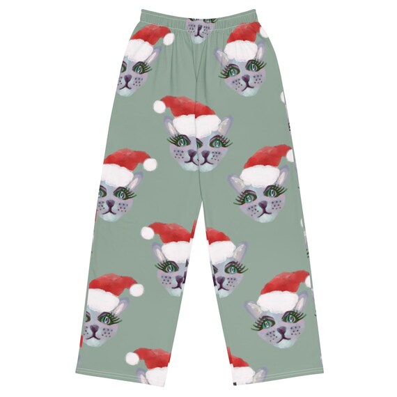 Christmas Cat Mens Pajama Pants, Matching Family Christmas Sleepwear, Cats Wearing Santa Hats