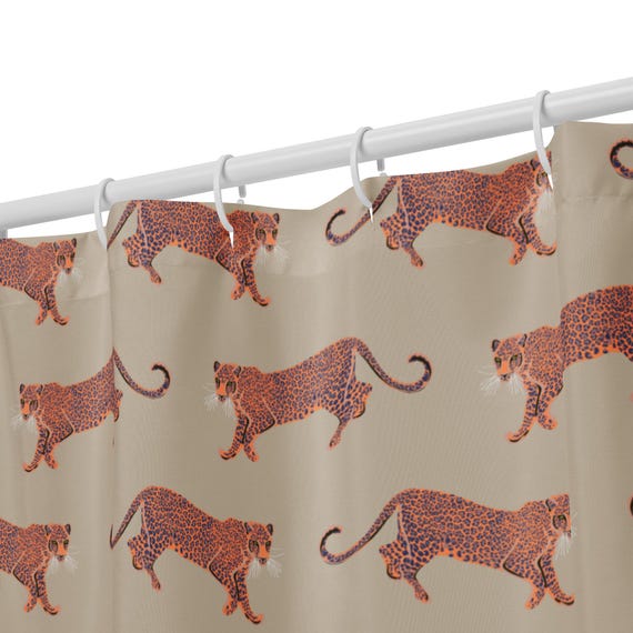 Leopard Shower curtain / Tan, Light Orange and Purple / Animal Print Bathroom Decor