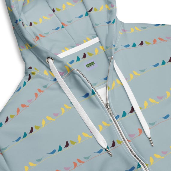 Light Aqua hoodie / Birds on a Wire Unisex zip hoodie / Womens Mens Sweatshirt