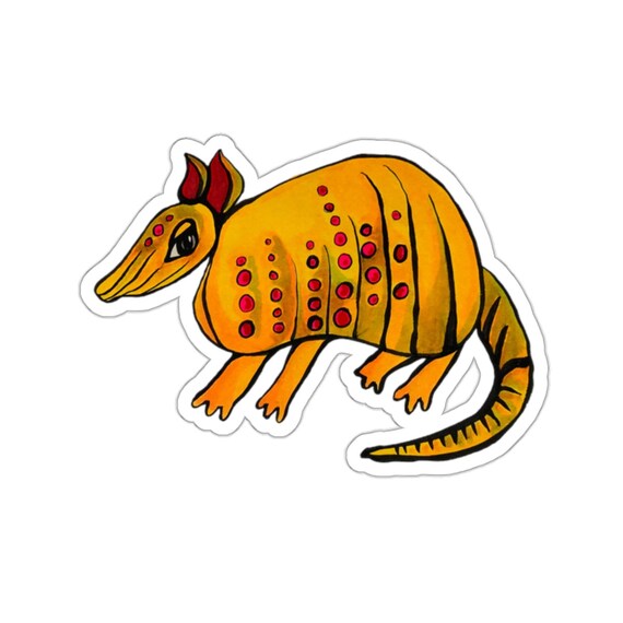 Yellow Armadillo Illustration Sticker: Waterproof Vinyl Decal