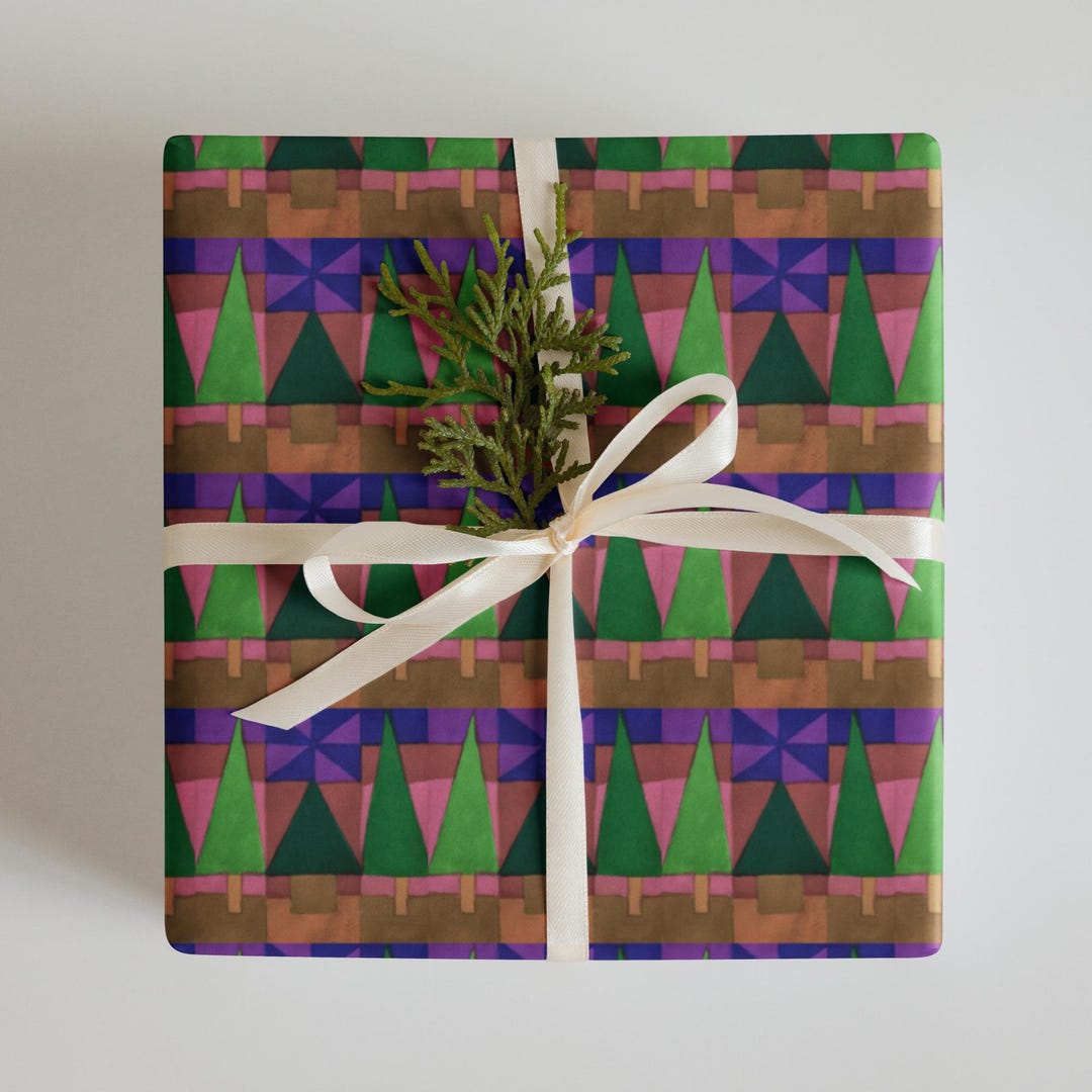Winter Wrapping Paper // Evergreen Trees Under a Starry Sky - Etsy