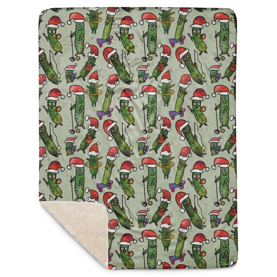 Christmas Pickles Soft Sherpa Throw Blanket / Funny Christmas Pickle Home Decor