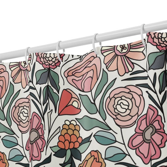 Floral Shower Curtain, Sage Green Blush Pink Bathroom Decor, Soft Botanical Bath Curtain, Soft Garden Collection