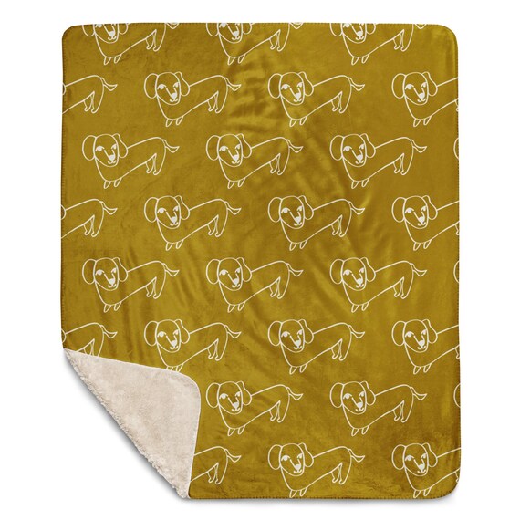Mustard Yellow Dachshund Sherpa Blanket: Weenie Dog Blanket