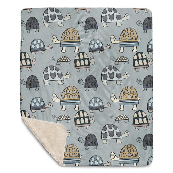 Turtle Blanket: Cozy Blueish Grey Sherpa, Soft Polyester