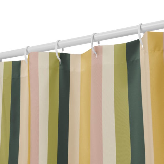 Striped Shower Curtain, Green Preppy Bathroom Decor, Classic Stripe Bath Curtain, Modern Bath