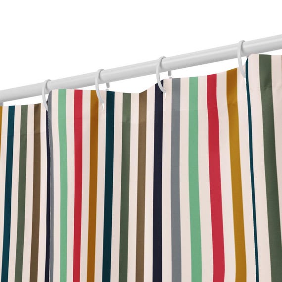 Striped Shower Curtain, Colorful Bathroom Decor, Rainbow Stripe Bath Curtain, Modern Bath