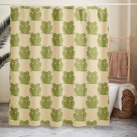 Hand-Drawn Frog Shower Curtain: Whimsical Bathroom Decor