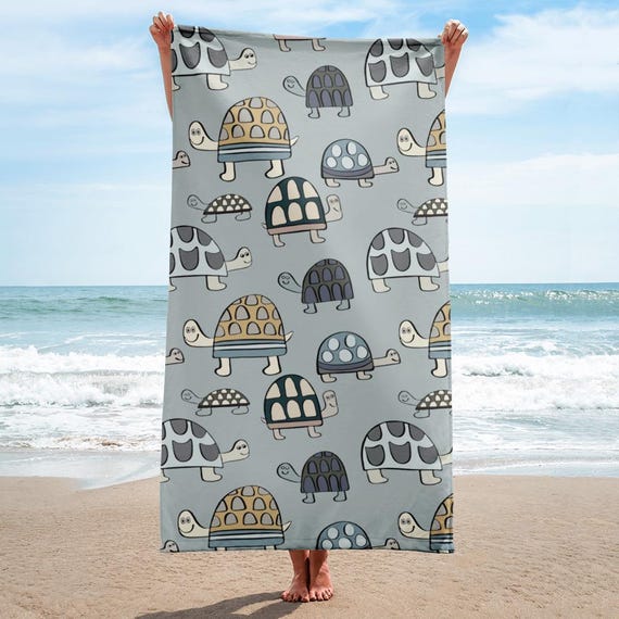 Cute Turtle Beach Towel, Adorable Turtles in Neutral Shades, Whimsy Pool Towel