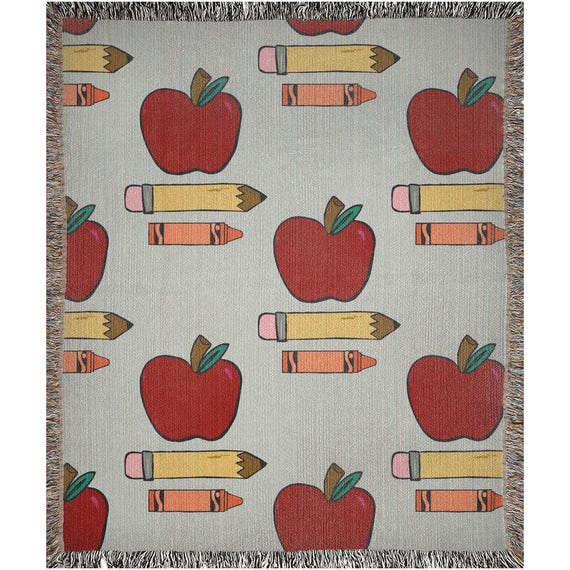Teacher Theme Woven Blanket / Fancy Back To School Throw Blanket