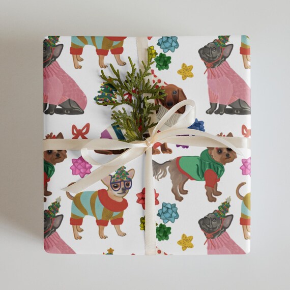 Dog Christmas Wrapping Paper – Hand-Drawn Festive Puppy Gift Wrap