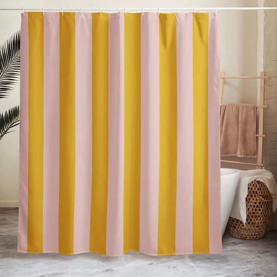 Striped Shower Curtain, Pink Gold Bathroom Decor, Soft Pastel Stripe Bath Curtain, Stripe Studio Collection