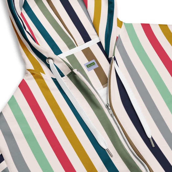 Striped Recycled Polyester Unisex Zip Hoodie