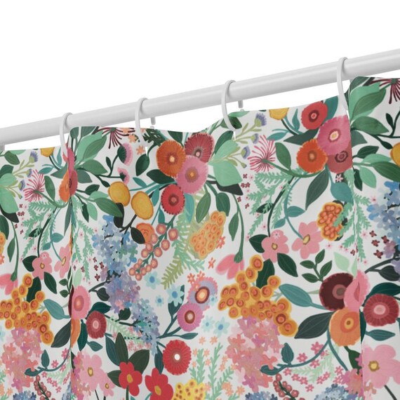 Floral Polyester Shower Curtain: Botanical Print Bathroom Decor