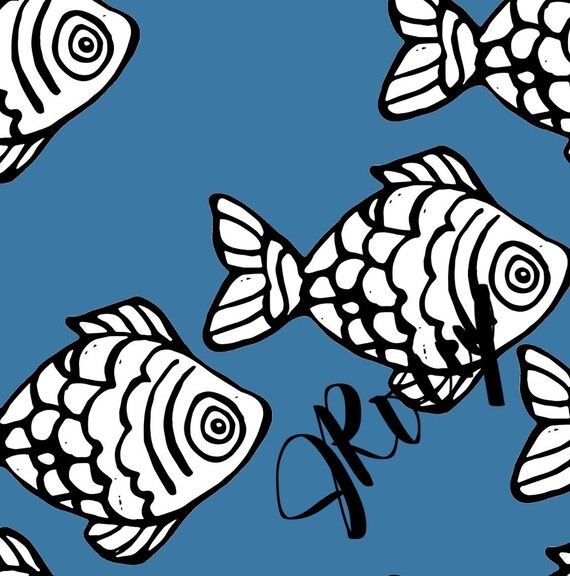 Blue Fish Duvet Cover, Fish Print Bed Blanket, Nautical Ocean Fish Design