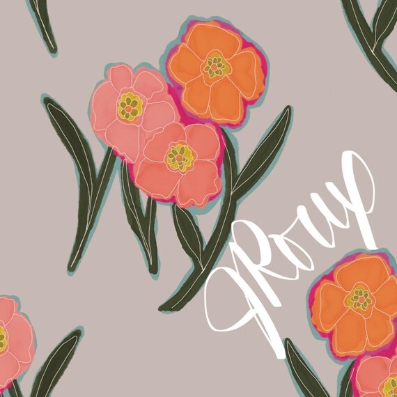 Block Print Orange and Pink Flowers on Beige Duvet cover