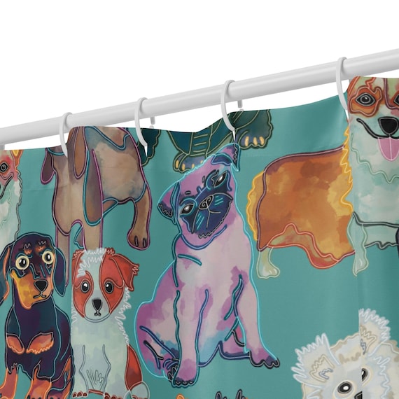 Puppy Dog Shower Curtain, Colorful Whimsical Pet Bathroom Decor