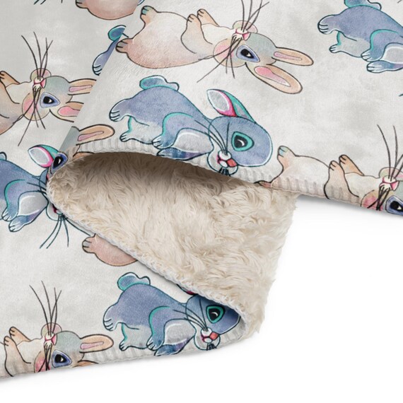 Bunny Blanket / White and Blue Bunnies Soft Sherpa blanket