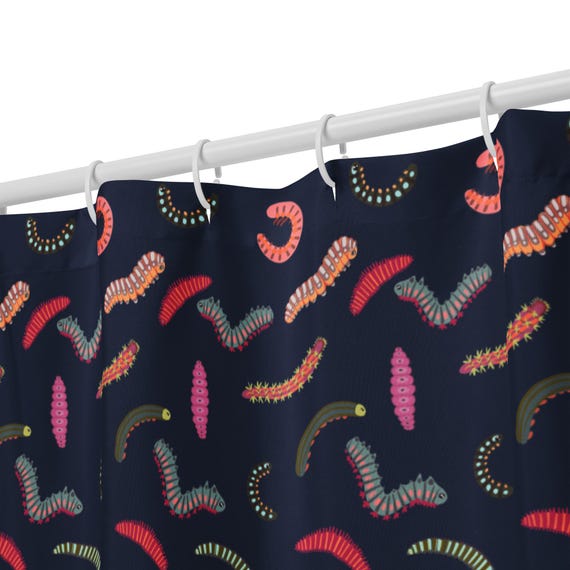 Caterpillar Shower curtain / Fun Caterpillars on Navy