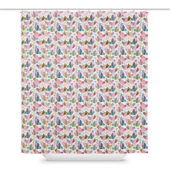 Song Bird Shower Curtain, Whimsical Nature Bath Decor, Playful Creatures Art (71" x 74")
