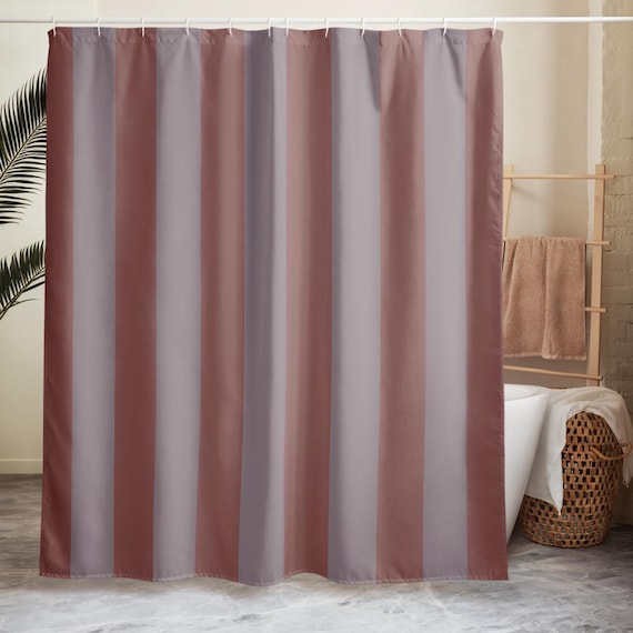 Striped Shower curtain/ Earthy Mauve / Lavemder Latte and Dried Potpourri