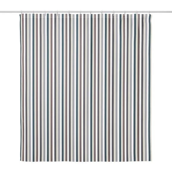 Neutral Stripe Shower Curtain | Modern Minimal Bathroom Decor | Beige Gray Striped Bath Curtain