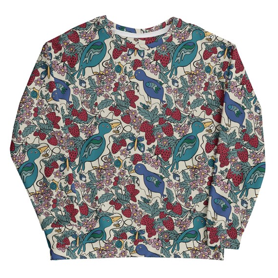 Birds Strawberries and Flowers Unisex Sweatshirt